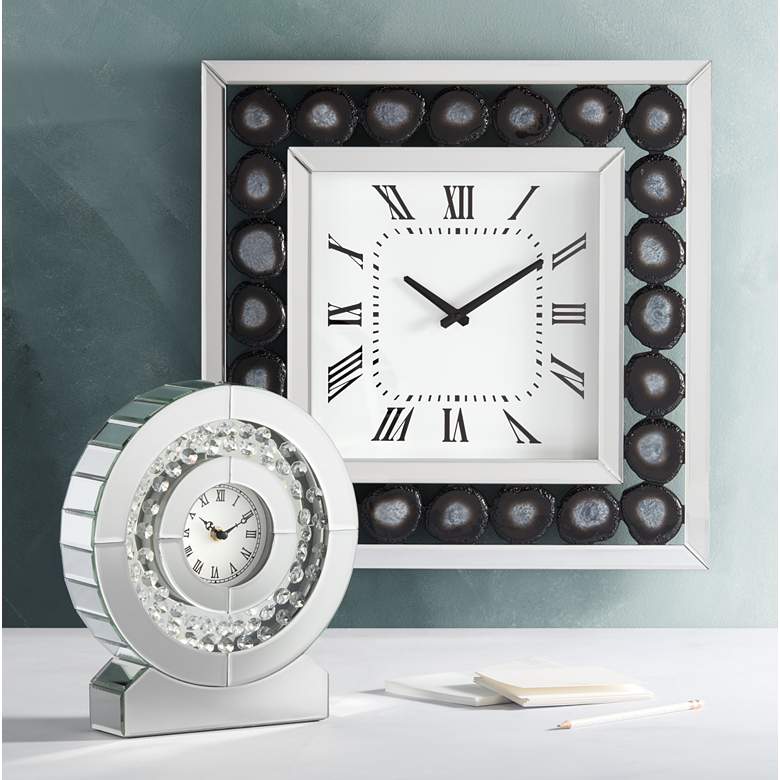 Image 1 Claudyn 12" High Mirrored and Crystal Table Clock in scene