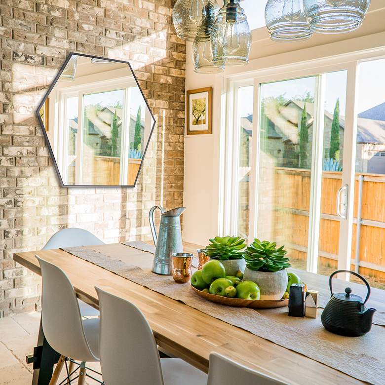 Image 1 Howard Elliott Hexad 30" x 30" Graphite Hexagonal Wall Mirror in scene