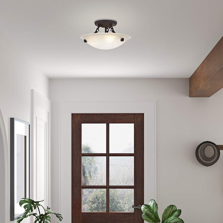 Image 1 Livex Oasis 12" Wide Bronze with Honey Alabaster Glass Ceiling Light in scene