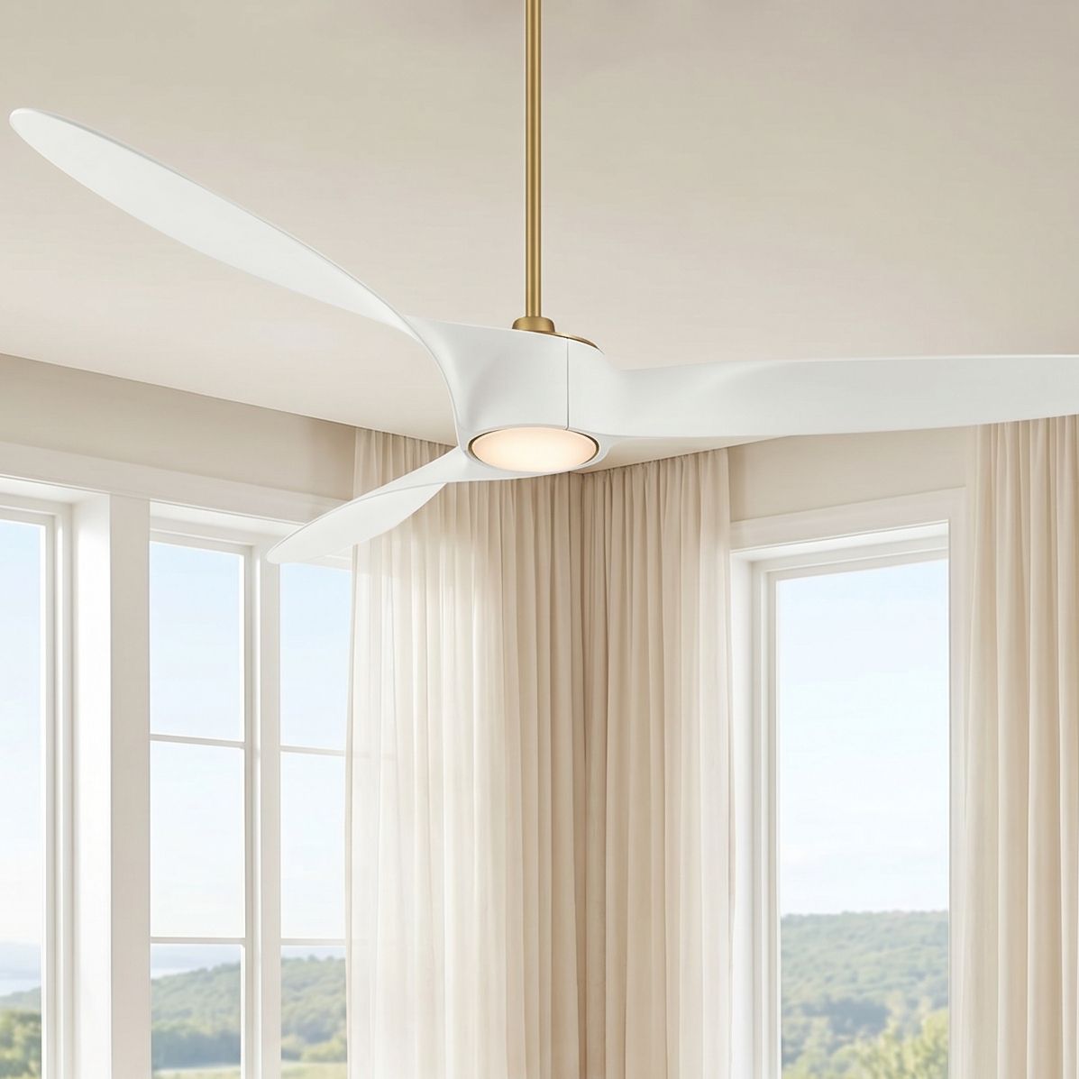 Image 1 72" Casa Vieja Mako Brass and White Indoor/Outdoor LED Ceiling Fan in scene