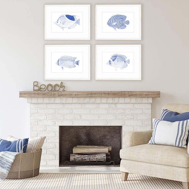 Image 1 Blue Fish 28 inch Wide 4-Piece Giclee Framed Wall Art Set in scene