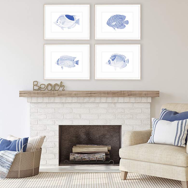 Image 1 Blue Fish 28" Wide 4-Piece Giclee Framed Wall Art Set in scene