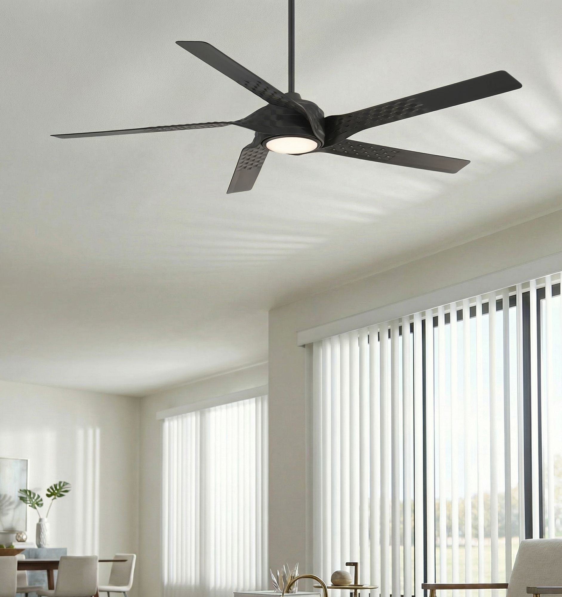 60" Casa Vieja Helix Matte Black Indoor/Outdoor LED Ceiling Fan in scene