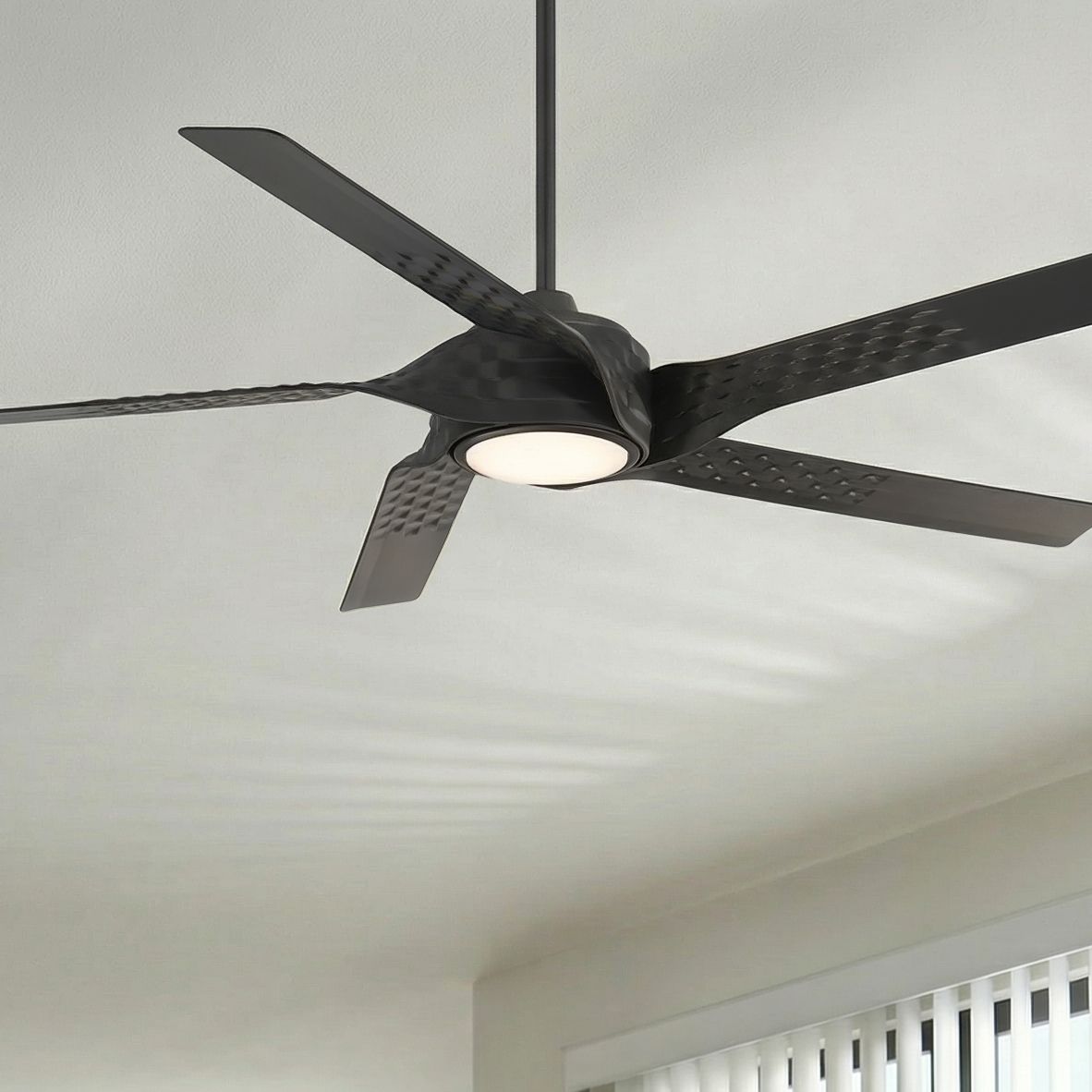 Image 1 60" Casa Vieja Helix Matte Black Indoor/Outdoor LED Ceiling Fan in scene