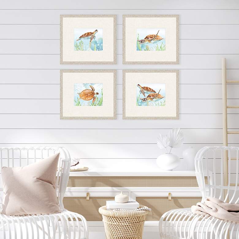 Image 1 Sea Turtle Reef 20" Wide 4-Piece Giclee Framed Wall Art in scene
