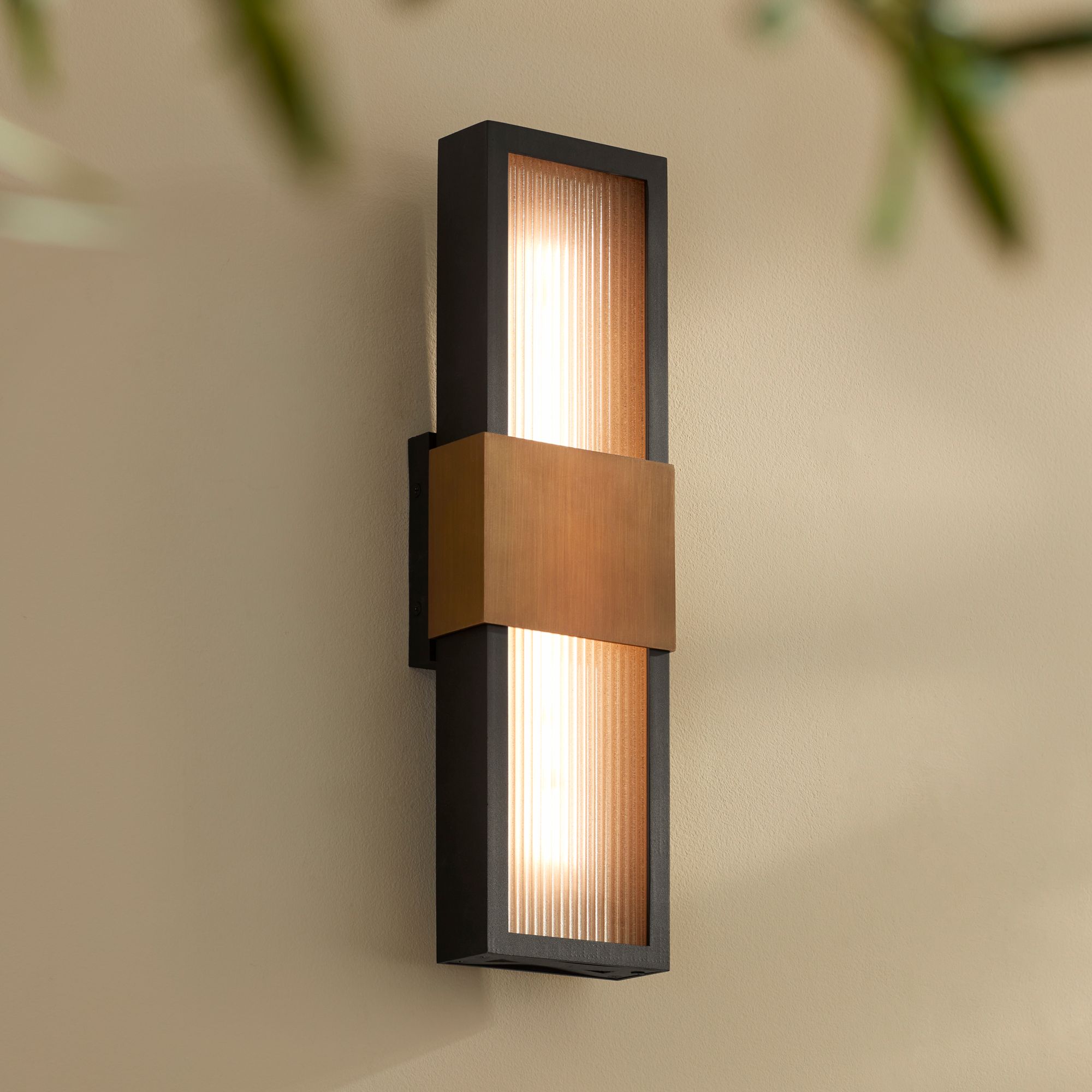 Image 1 Possini Euro Radford 18"H Sand Black and Brass LED Outdoor Wall Light in scene