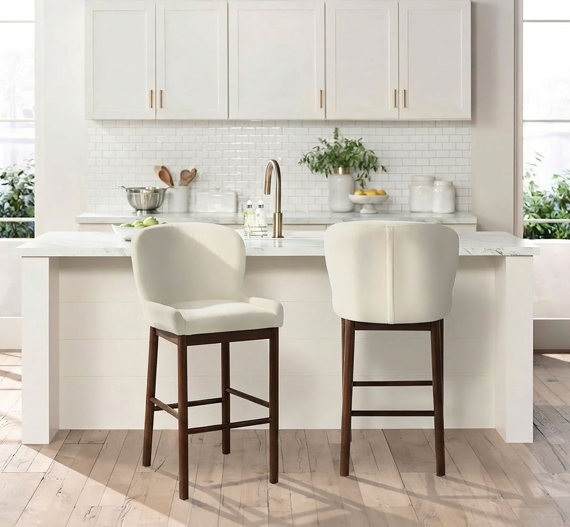 Thumbnail1 of Possini Euro Gia 31"H Valdese Armstrong and Walnut Barstool Set of 2 in scene
