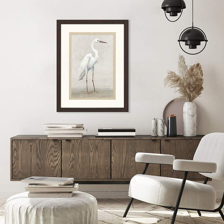 Image 1 Vintage Heron I 35 inch High Rectangular Giclee Framed Wall Art in scene