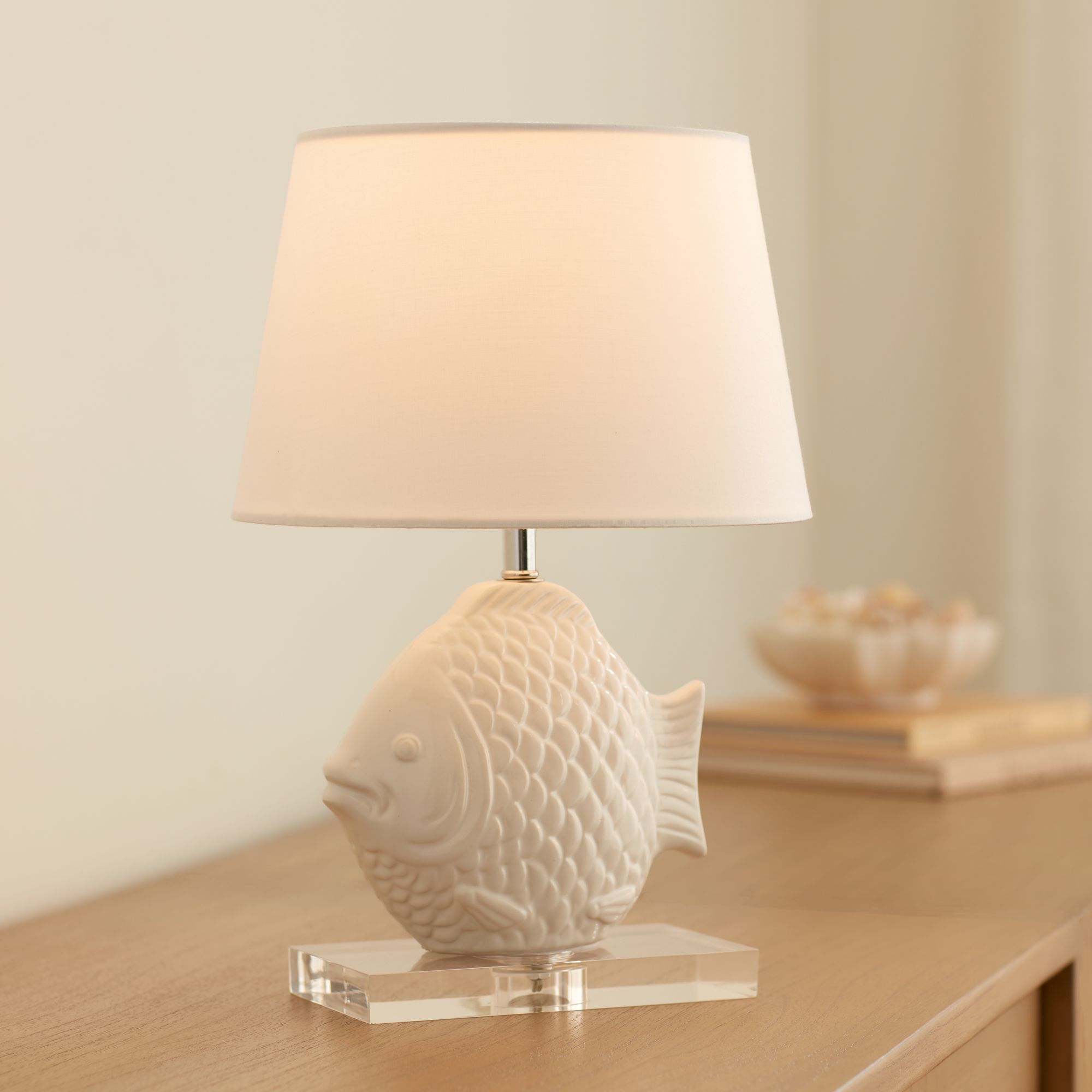 Image 1 Finely 13 1/2" High Tropical Fish White Ceramic Lamp in scene