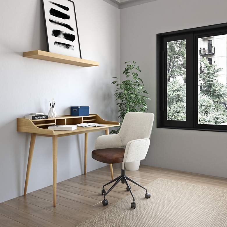 Image 1 Flavio 47" Wide Oak Veneer Wood Rectangular Desk in scene