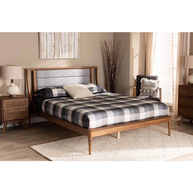 Image 1 Regis Light Gray Fabric Walnut Brown Full Size Platform Bed in scene