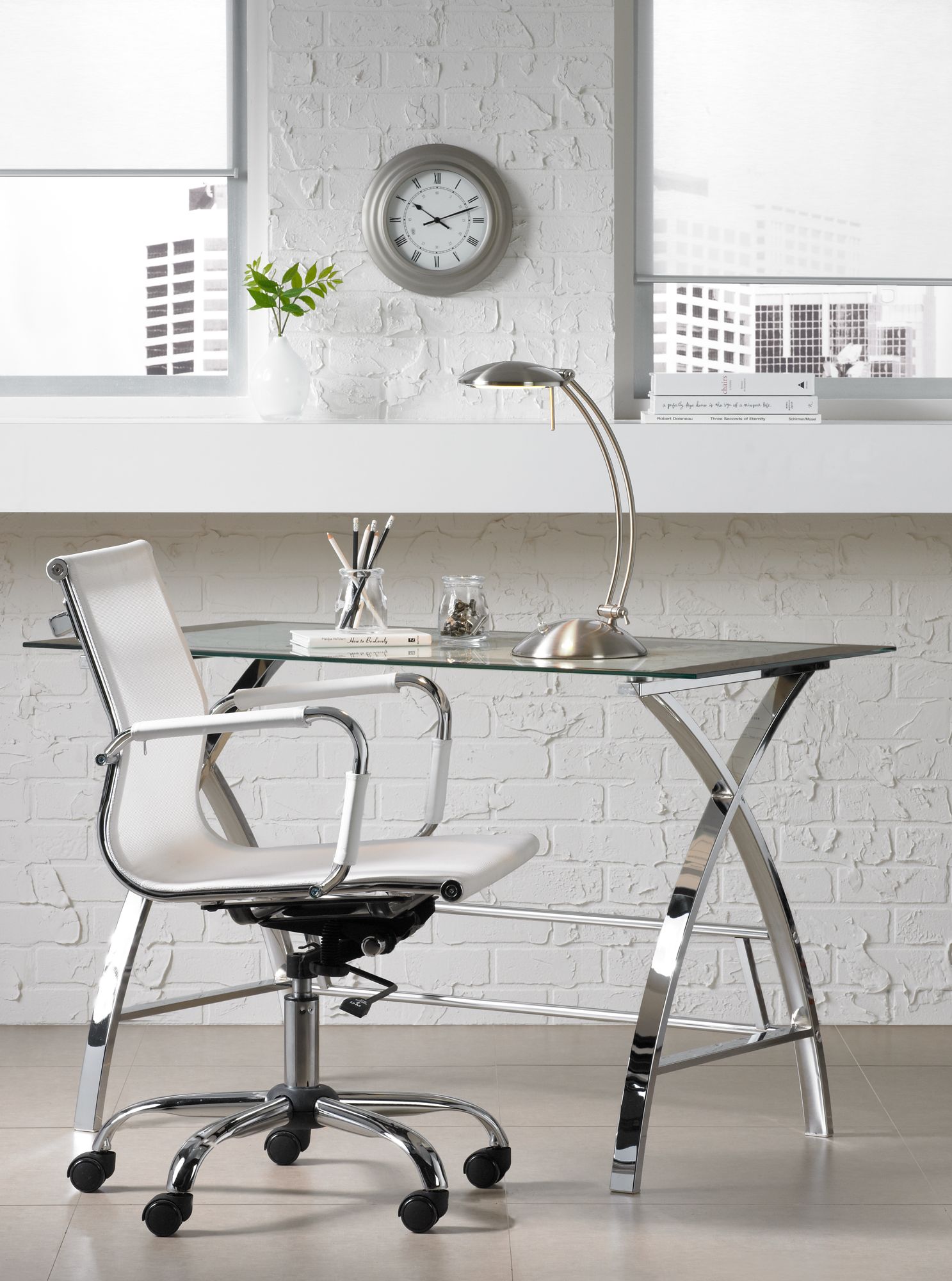 Lealand White and Chrome Low Back Desk Chair