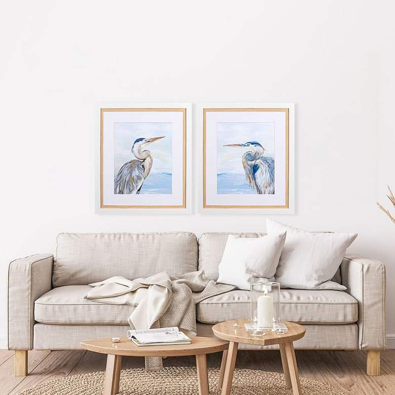 Image 1 Morning Heron 30" High 2-Piece Framed Wall Art Set in scene