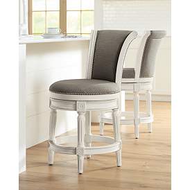 Image1 of Oliver 24 1/2" Pewter and White Traditional Swivel Counter Stool in scene