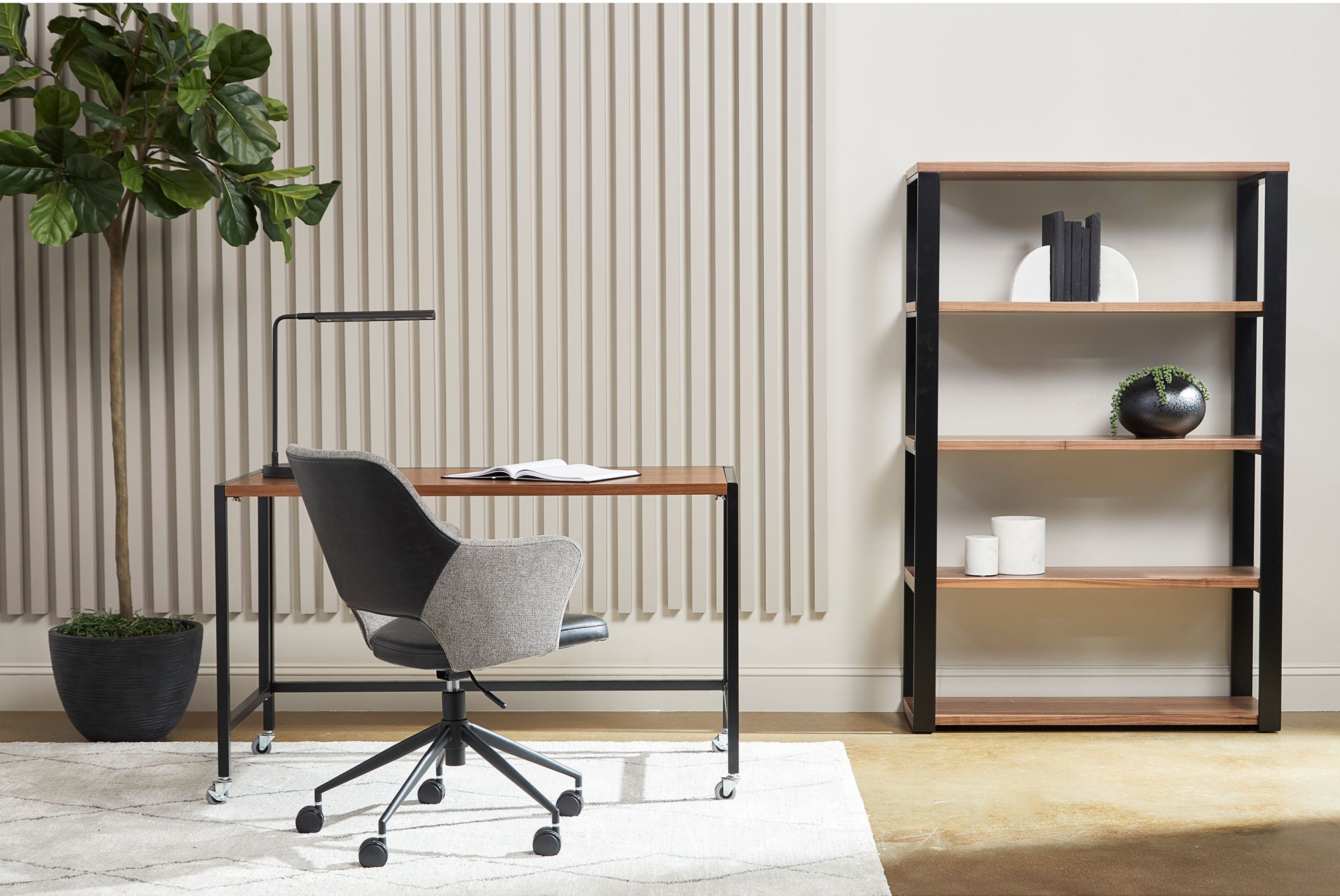 Image 1 Dillon 39 1/2"W Black American Walnut 4-Shelf Shelving Unit in scene