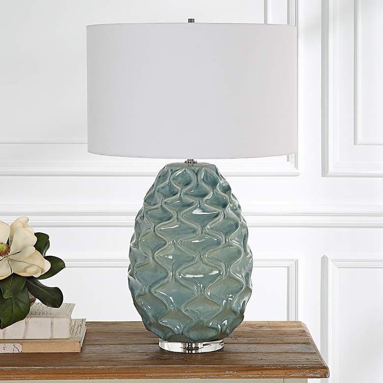 Image 1 Uttermost Laced Up Sea Foam Gloss Glaze Ceramic Table Lamp in scene