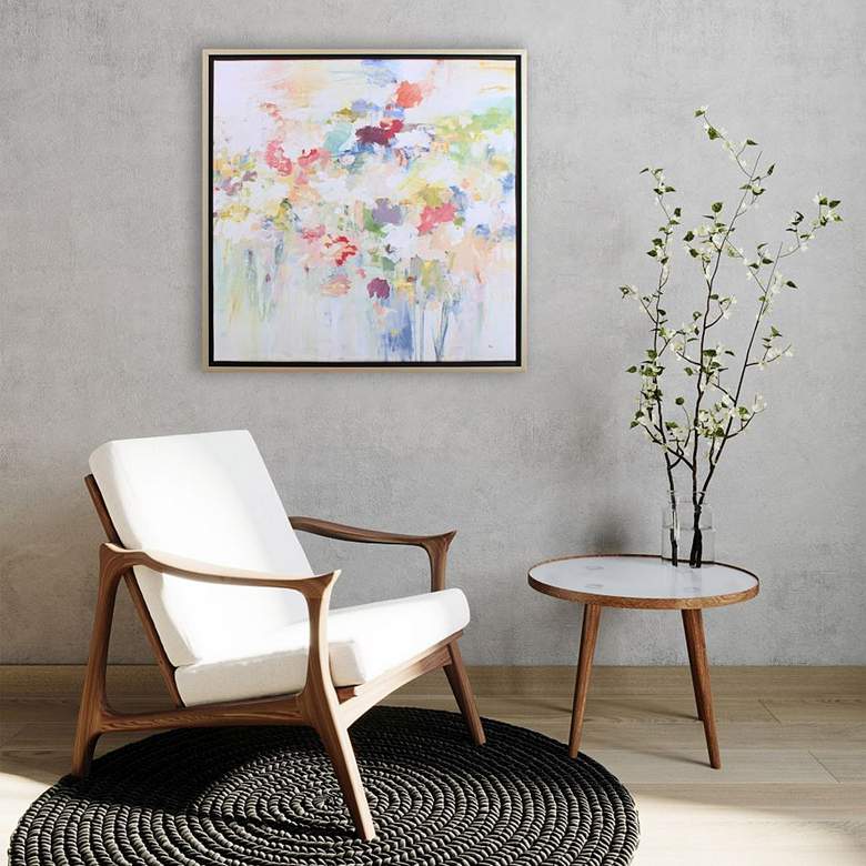 Image 1 Floral Burst Abstract 30" Square Framed Canvas Wall Art in scene