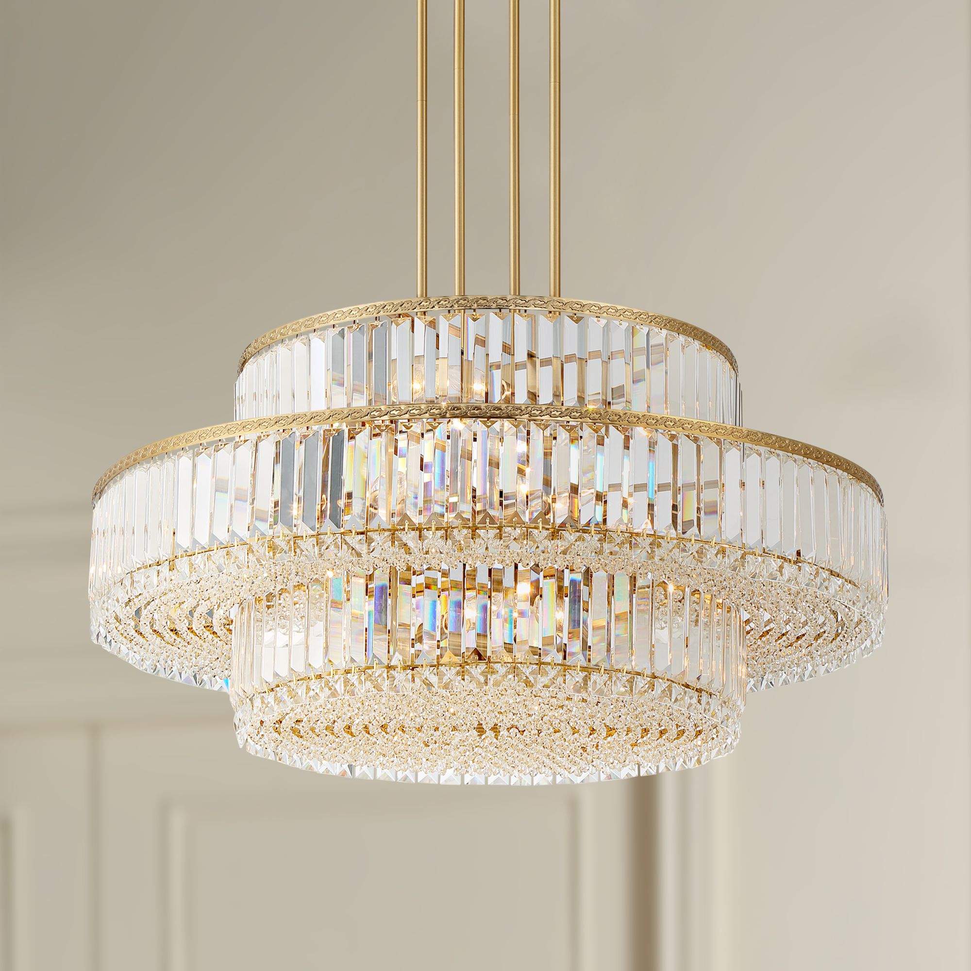 Possini Euro Ella 32"W 16-Light 3-Tier Soft Gold Crystal Chandelier in scene