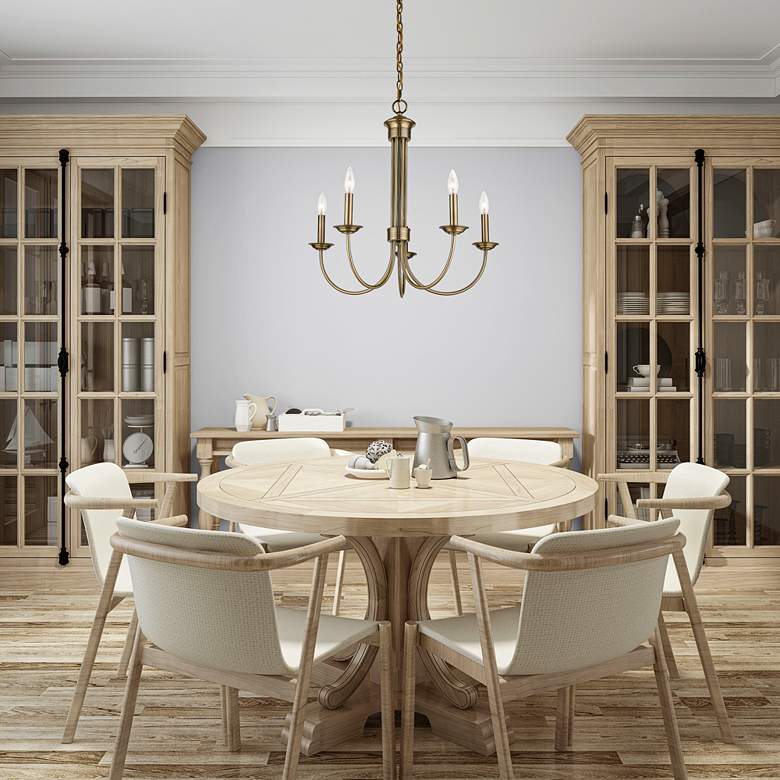 Image 1 Estate 25" Wide Antique Brass 5-Light Chandelier in scene