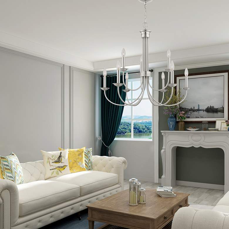 Image 1 Estate 9 Light Brushed Nickel Chandelier in scene