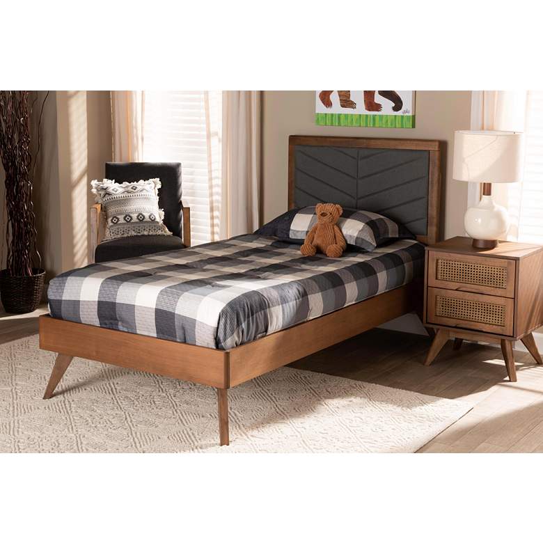 Image 1 Roze Dark Gray Fabric Walnut Brown Twin Size Platform Bed in scene