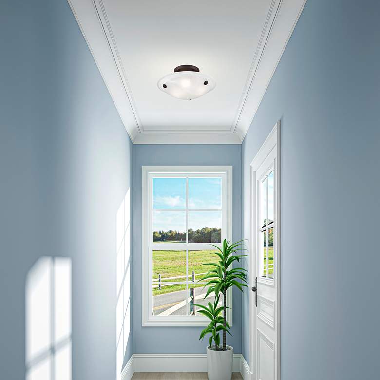 Image 1 Oasis 12" Wide Bronze Bowl Ceiling Light w/ Alabaster Glass in scene