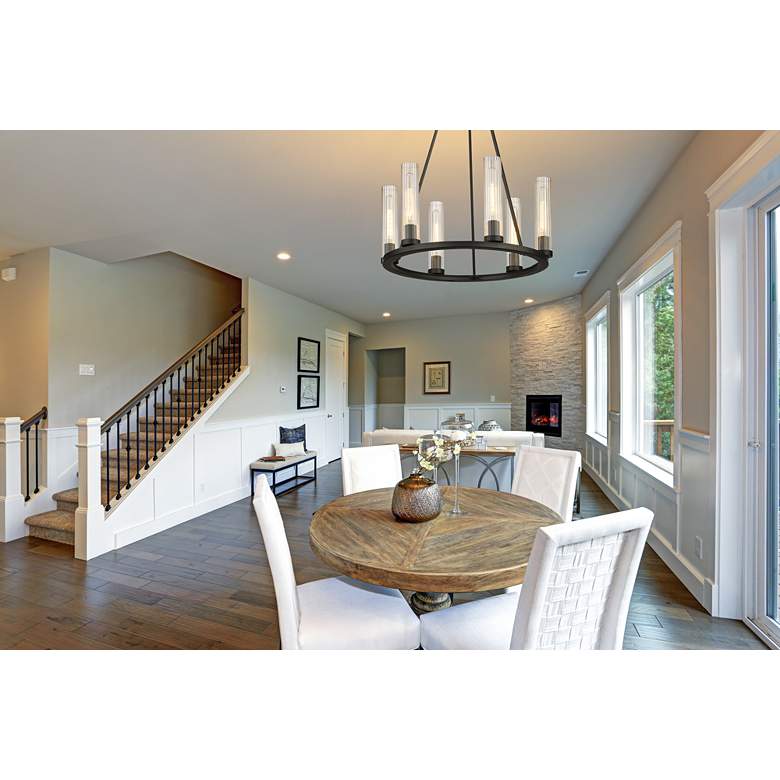 Image 1 Beau 26" Wide Bronze 6-Light Wagon Wheel Chandelier in scene
