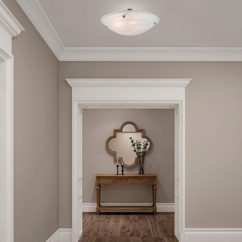 Image 1 Oasis 24"W Brushed Nickel Ceiling Light w/ Alabaster Glass in scene