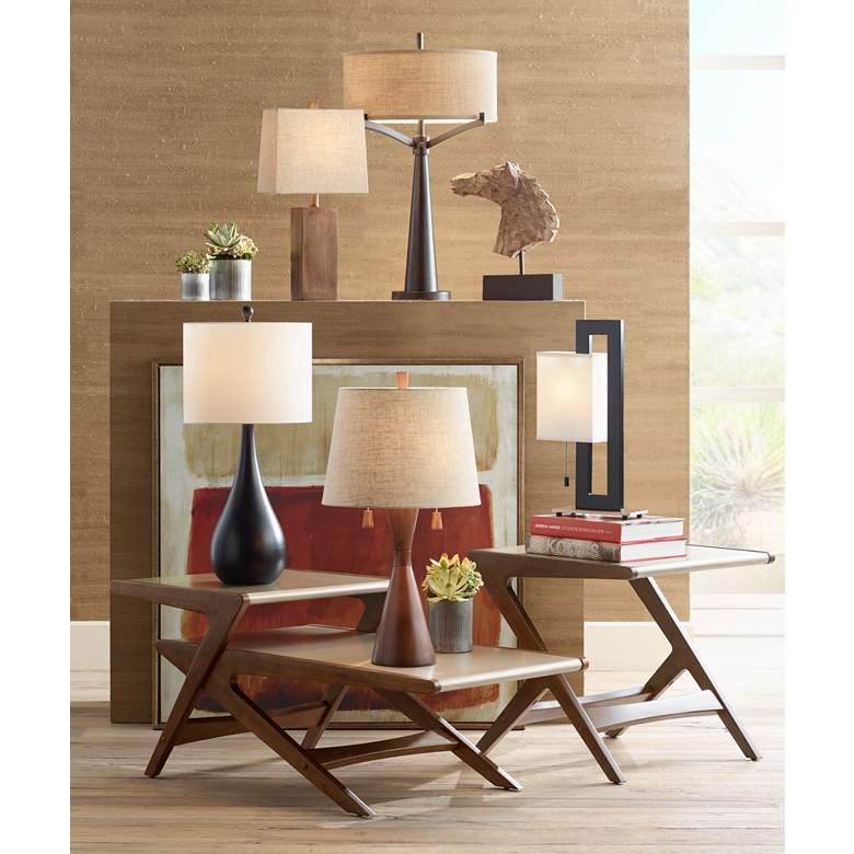 Image 1 360 Lighting Omar Brown Faux Wood Modern Hourglass Table Lamp in scene