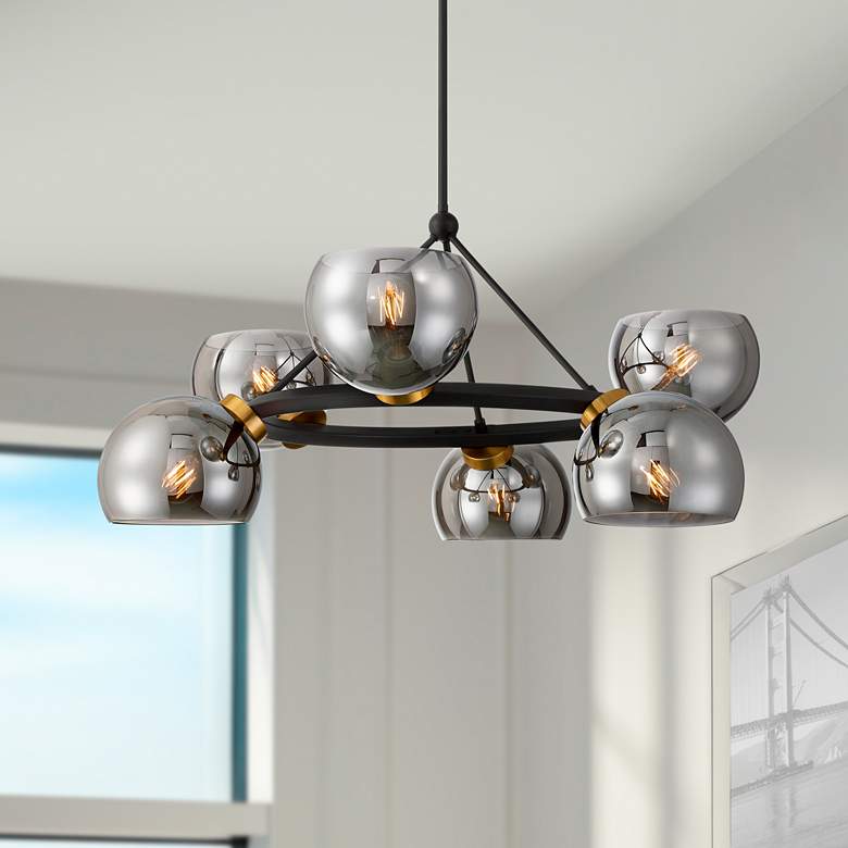 Image 1 Possini Euro Centuria 34"W Black and Gold 6-Light Chandelier in scene
