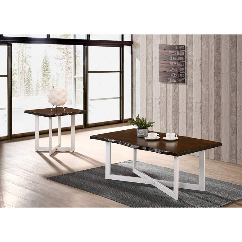 Image 1 Baletto 47 1/4 inch Wide Oak Wood White Metal Coffee Table in scene