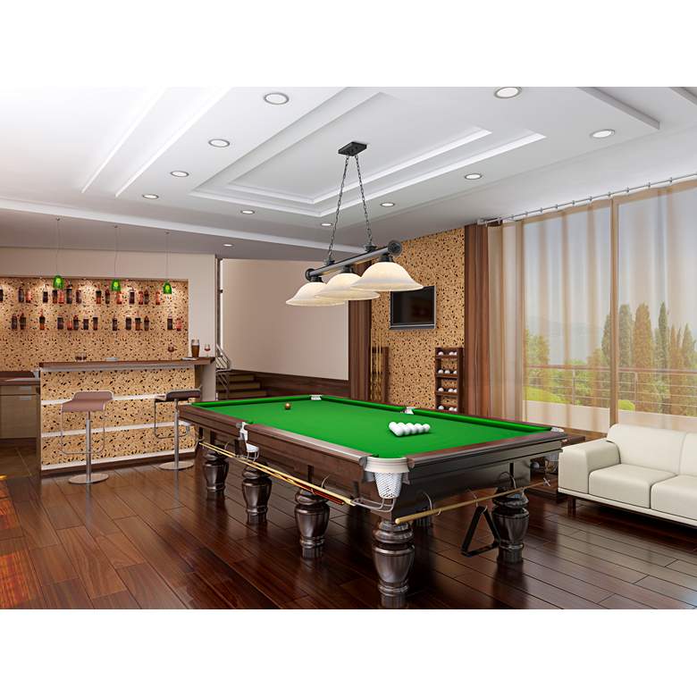 Image 1 Cordon 58" Wide Bronze Plate 3-Light Billiard Pendant in scene