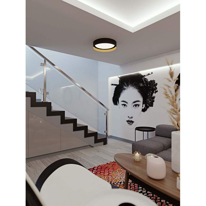 Image 1 Reveal 16" Wide Black and Gold LED Ceiling Light in scene