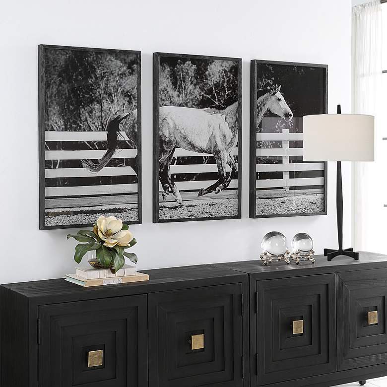 Image 1 Galloping Forward 3-Piece Framed Printed Wall Art Set in scene
