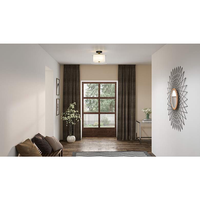 Image 1 Quoizel Rowland 14" Wide Matte Black Dual Glass Ceiling Light in scene