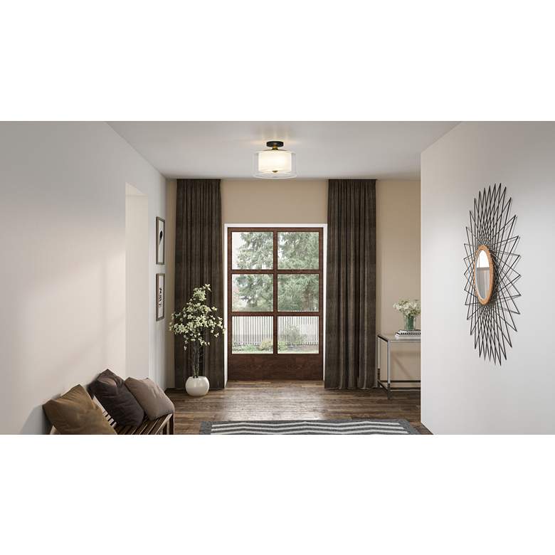 Image 1 Quoizel Rowland 14 inchW Matte Black Dual Glass Ceiling Light in scene