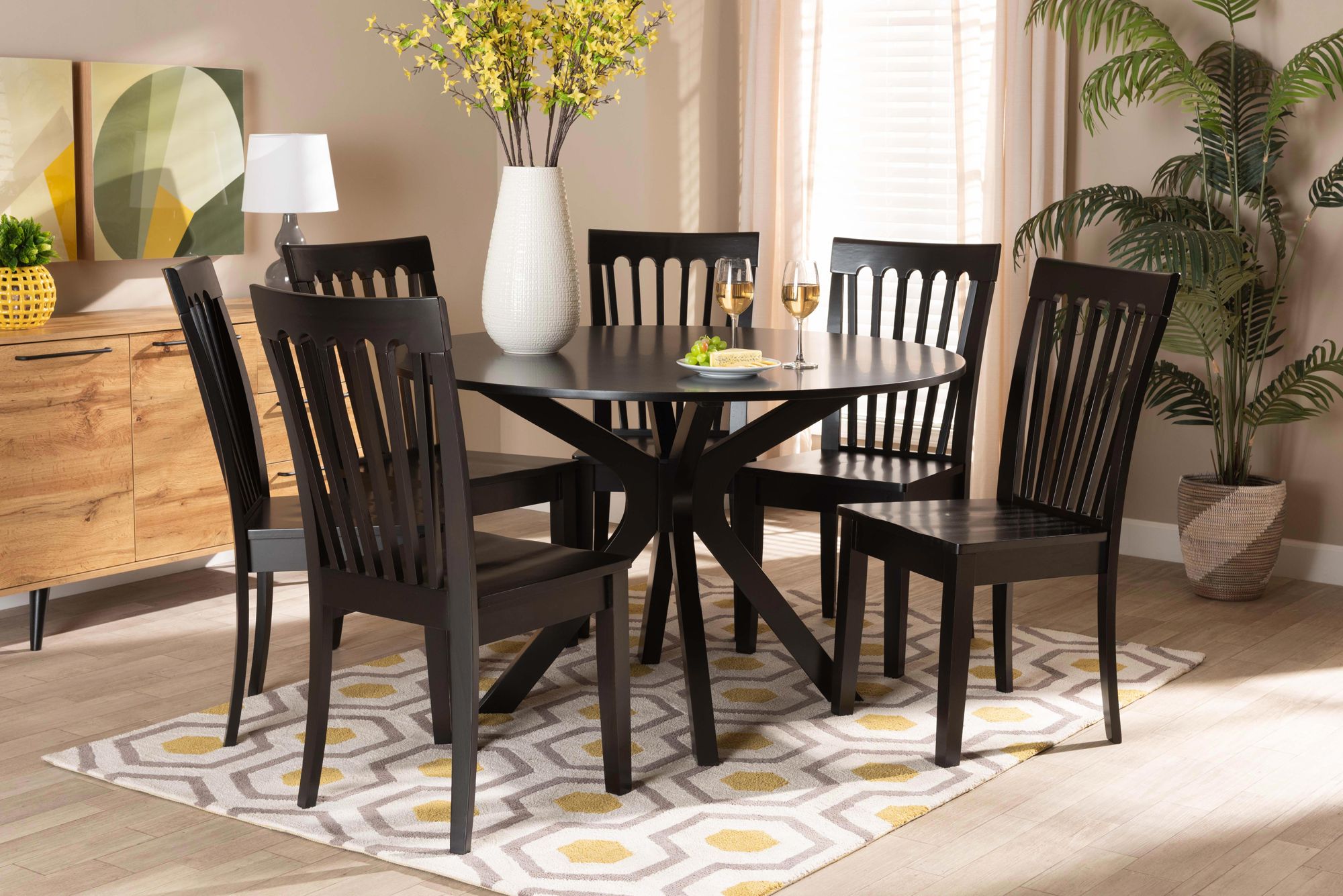 Image 1 Baxton Studio Zora Dark Brown Wood 7-Piece Dining Set in scene