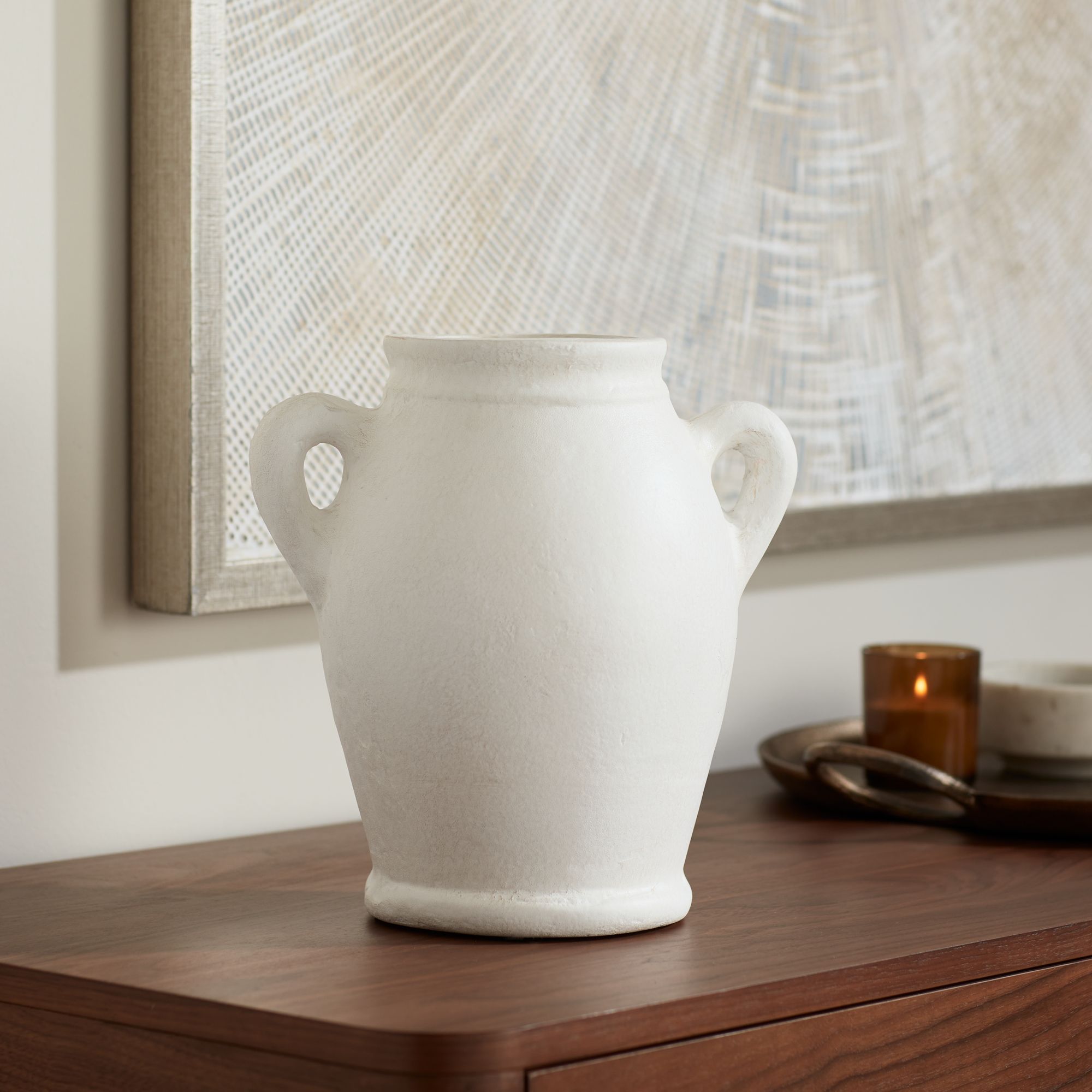 Image 1 Possini Euro Urna 11" High White Papier-Mache Decorative Vase in scene
