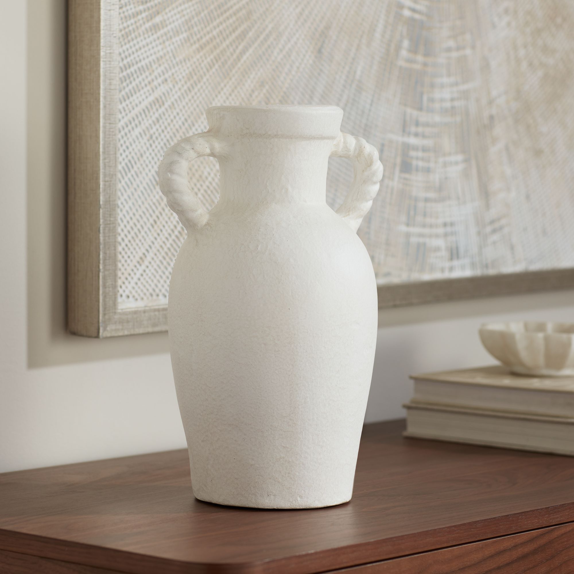 Image 1 Possini Euro Myna 13 3/4" High White Papier-Mache Decorative Vase in scene