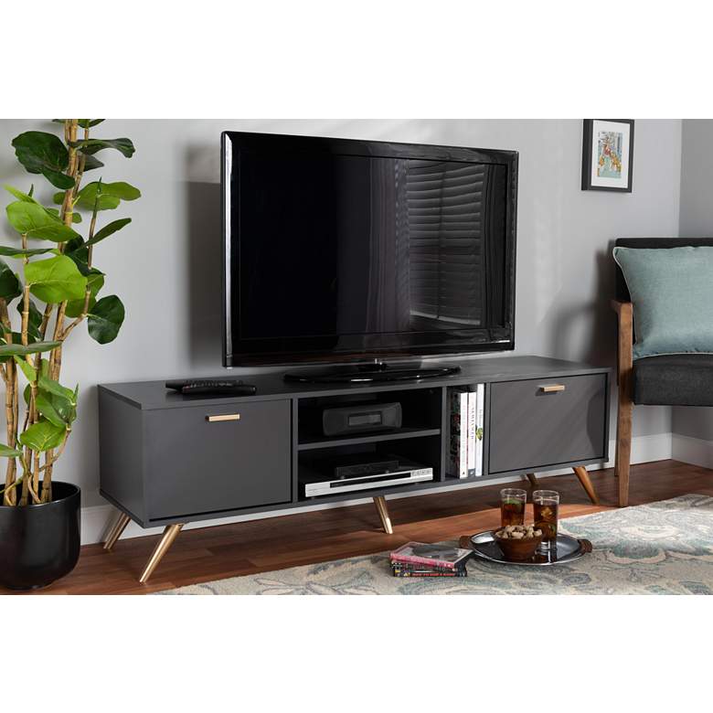 Image 1 Baxton Studio Kelson 63" Wide Dark Gray 2-Door TV Stand in scene