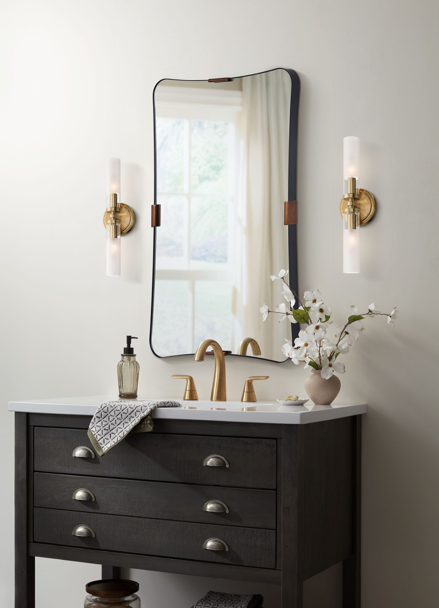 Uttermost Saranac 24x38 Black and Brass Wall Mirror in scene