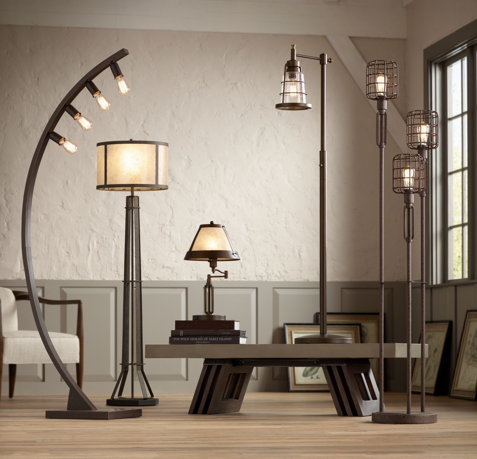 industrial floor lamp with table