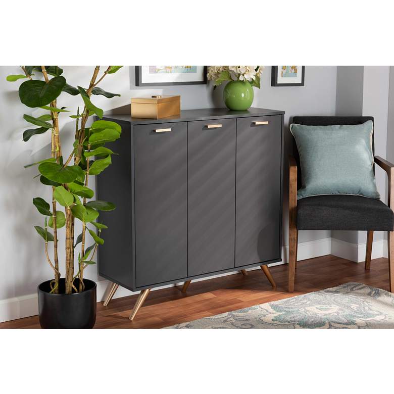 Image 1 Baxton Studio Kelson 37 inch Wide Dark Gray 3-Door Shoe Cabinet in scene