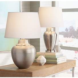 Image1 of Barnes and Ivy Brighton 27 Brushed Nickel Hammered Pot Table Lamp in scene