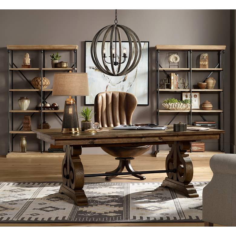 Image 1 Generation Lighting Allier 26" Weathered Oak Wood Orb Pendant Light in scene