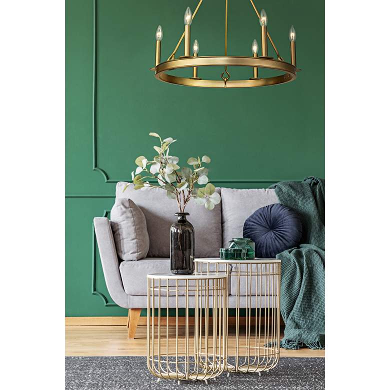 Image 1 Barclay 25" Wide Olde Brass 6-Light Wagon Wheel Chandelier in scene