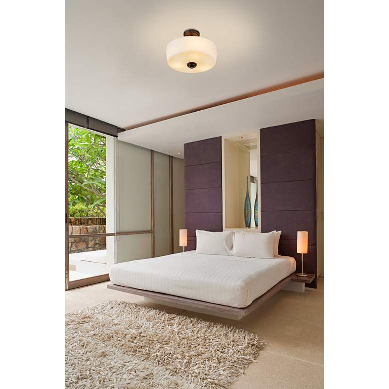 Image 1 Z-Lite Arlington 14 3/4" Wide Bronze and White Glass Ceiling Light in scene