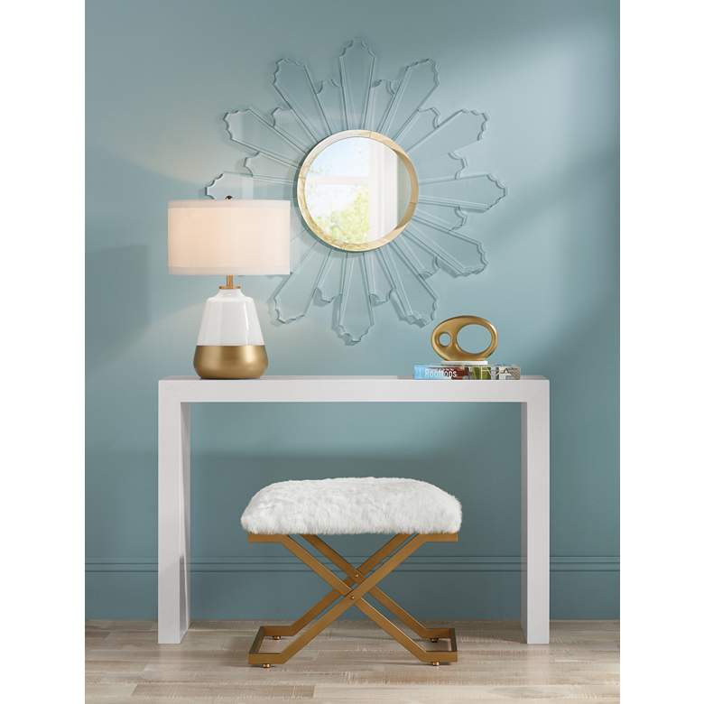 Image 1 Farran 23 3/4" Wide White Faux Fur Small Industrial Bench in scene