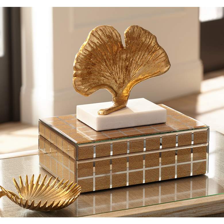 Image 1 Gold Decorative 7 1/2" Wide Ginkgo Leaf Sculpture in scene
