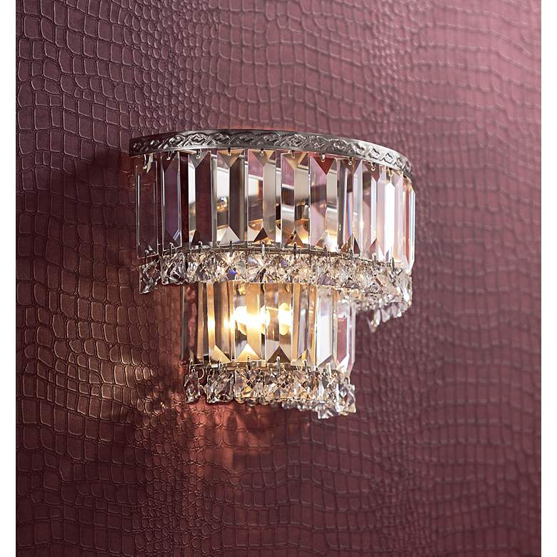 Image 1 Magnificence Satin Nickel 10" Wide Crystal Wall Sconce in scene